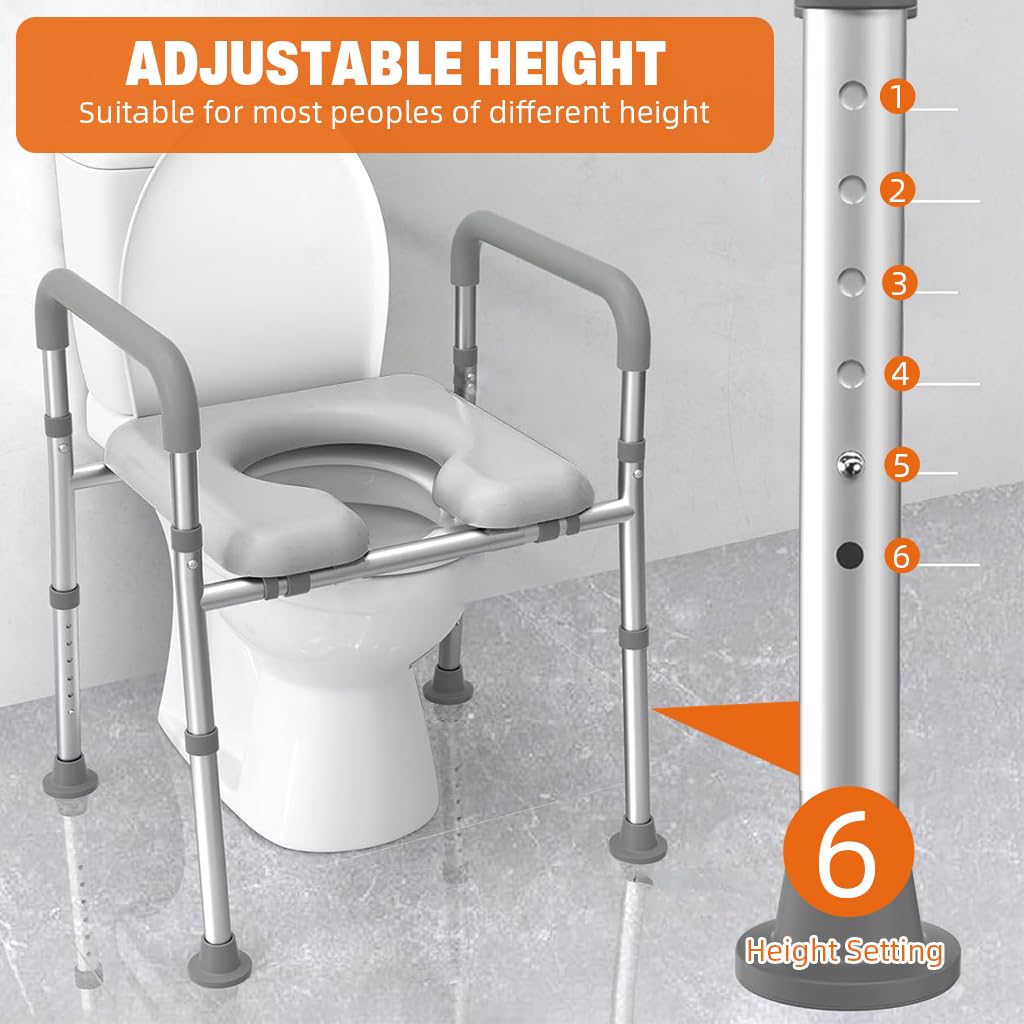 HASTHIP® Adjustable Toilet Seat Riser with Handrails for Seniors & Disabled Users