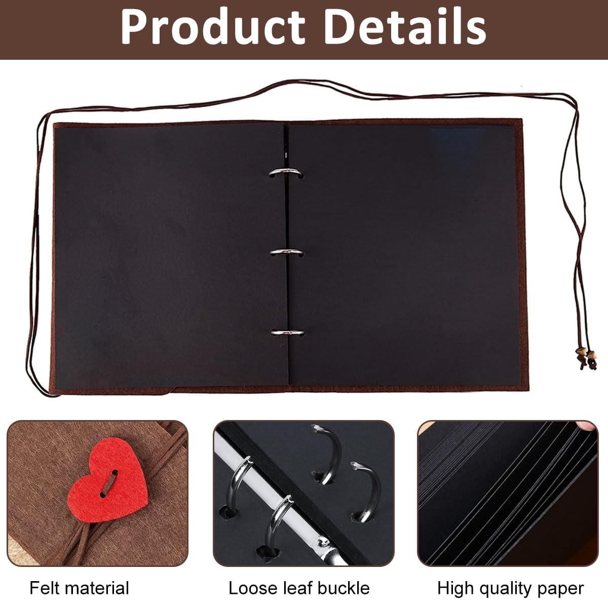 HASTHIP DIY Photo Album for Weddings and Family Memories with 60 Pages featuring Red Heart Closure and Felt Cover | Includes Metallic Pen and Color Stickers