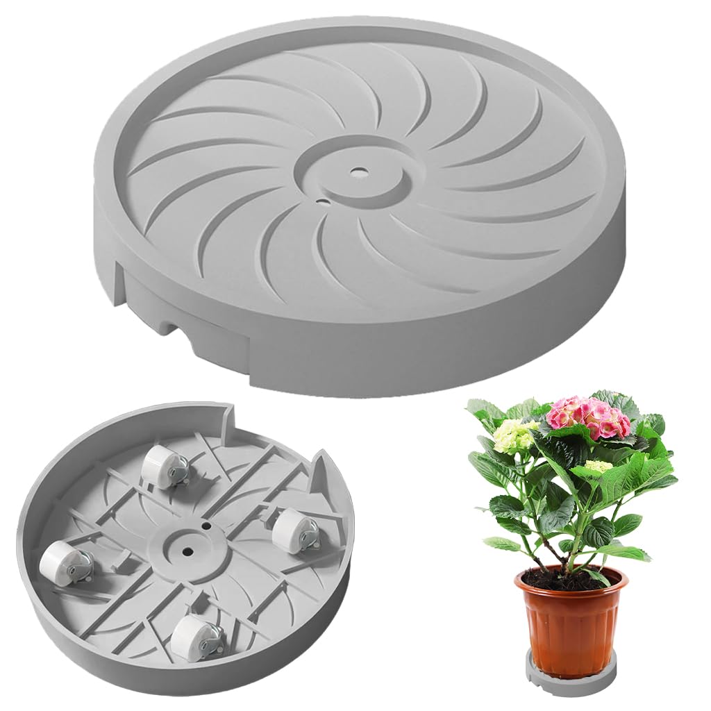HASTHIP Plant Caddy for Indoor & Outdoor Pots featuring 360° Rotatable Wheels and 8.66 in Tray