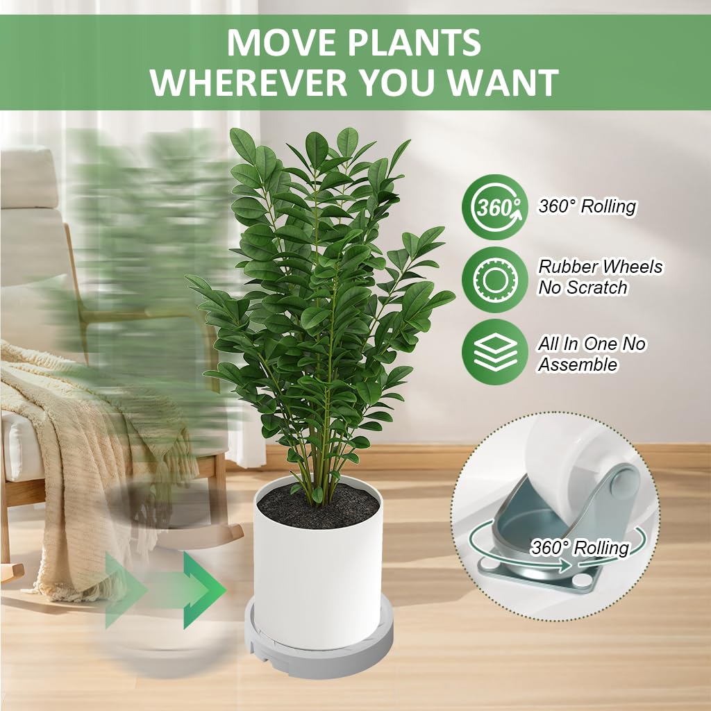 HASTHIP Plant Caddy for Indoor & Outdoor Pots featuring 360° Rotatable Wheels and 8.66 in Tray