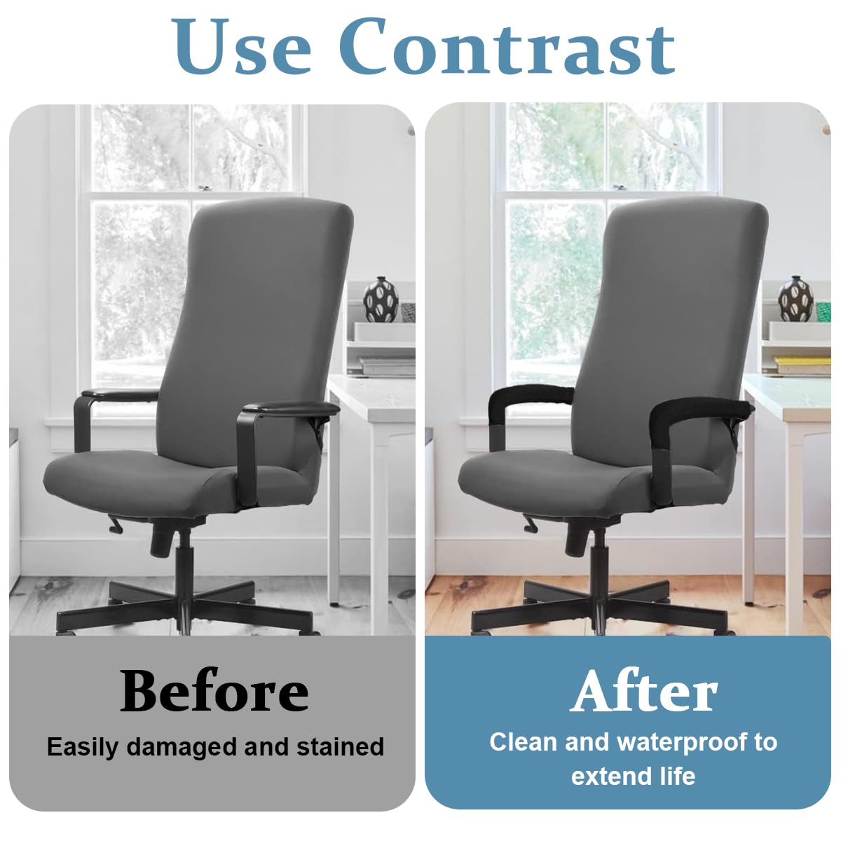 HASTHIP Office Chair Armrest Covers for Comfort and Protection with Zipper Design | 2Pcs Black 45×16cm