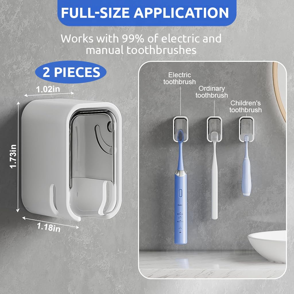 HASTHIP Wall Toothbrush Holder for Bathroom with Dustproof Cover and Clear Window | 4PCS Set
