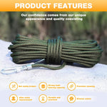 HASTHIP Clothes Drying Rope for Outdoor Laundry with Dual Carabiners and 10m Steel Core | Army Green