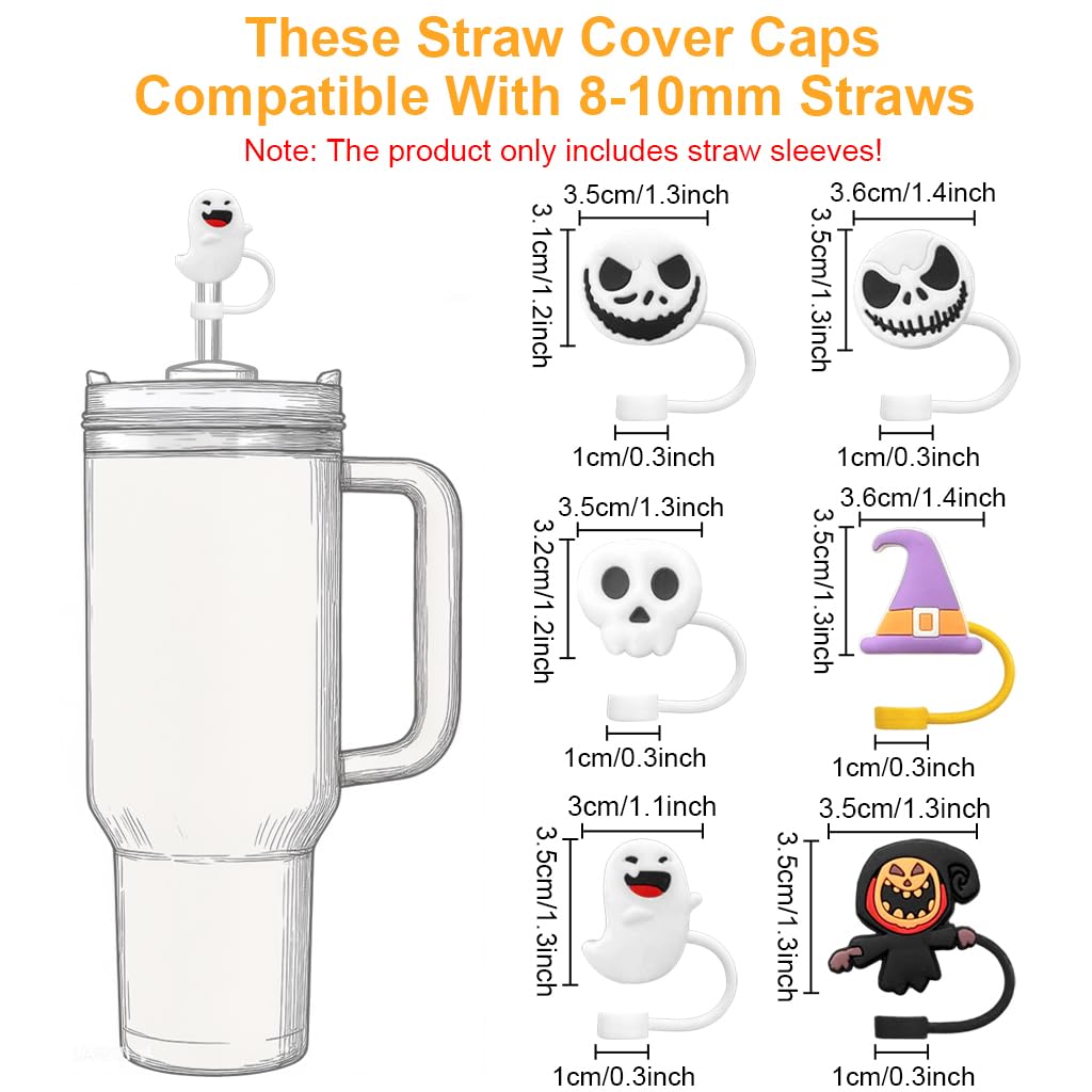 HASTHIP Silicone Straw Caps for 8-10mm Straws with Anti-Lost Loop and Dustproof Design | 6Pcs Halloween Cartoon Drinkware Accessory