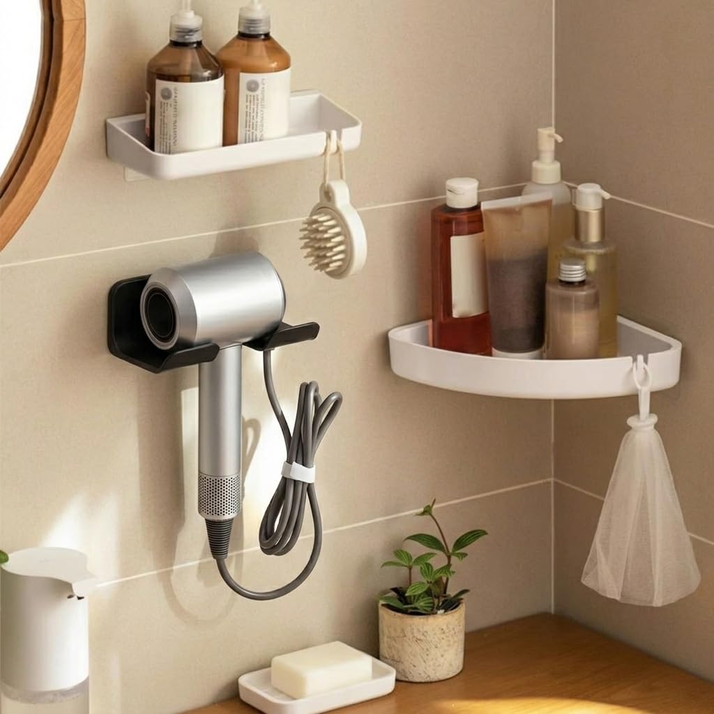 HASTHIP Self Adhesive Hair Dryer Holder Wall Mount with Plug & Cord Organizer (2 Pack)