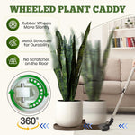 HASTHIP Plant Pot Stand for Indoor and Outdoor Use with 360° Wheels and Spiral Ridged PP Tray | 37 cm Round Brown