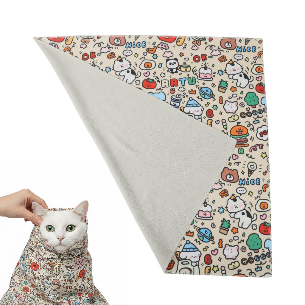 HASTHIP® 27.5'' Cat Swaddle Wrap with Self-Closure, Pet Grooming Restraint Towel, Anti-Scratch Cat Bath Wrap for Nail Trimming, Vet Care & Medication Handling, Tablet, Laptop & Camera Protection