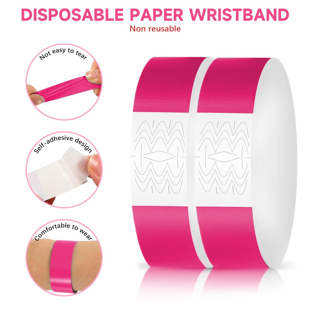 HASTHIP Paper Wristbands for Events with Self Adhesive Closure 300 pcs Rose Red | Waterproof
