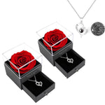 HASTHIP Heart Pendant Necklace Gift Set for Mother with 2 Preserved Roses | Silver Chain for Women and Girls