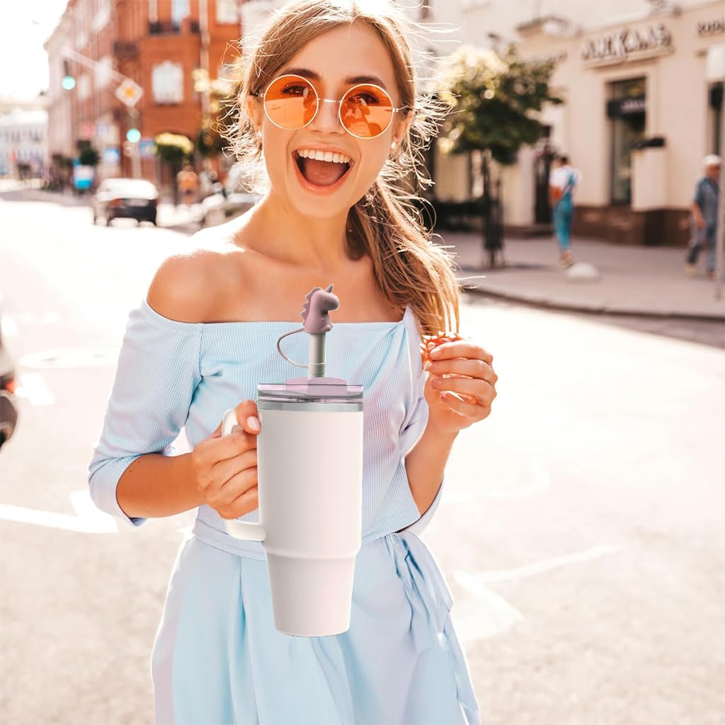 HASTHIP Silicone Straws for Water Bottles featuring 12 in Length and Cartoon Dino Cap | Kids Reusable BPA Free Set with Cleaning Brush