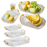 HASTHIP Silicone Round Serving Tray Set of 3 with Golden Handles for Snacks and Fruits | Transparent Resin Design for Elegant Dining