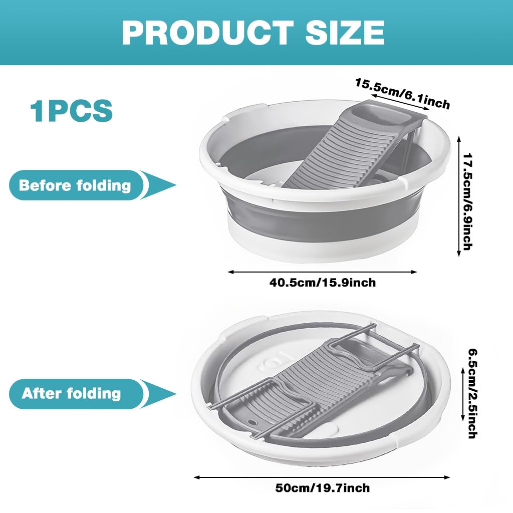 HASTHIP Large Washboard for Hand Washing Clothes featuring 2-in-1 Collapsible Basin 15.9 in | PP and TPR Construction