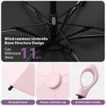 HASTHIP® Mini Sun Umbrella Automatic Open, UPF 50+ Automatic Open/Close Windproof Travel Folding Umbrella with 6 Strong Ribs Design, 99 UV Protection Fashion Outdoor Umbrella with Hanging Handle, Pink
