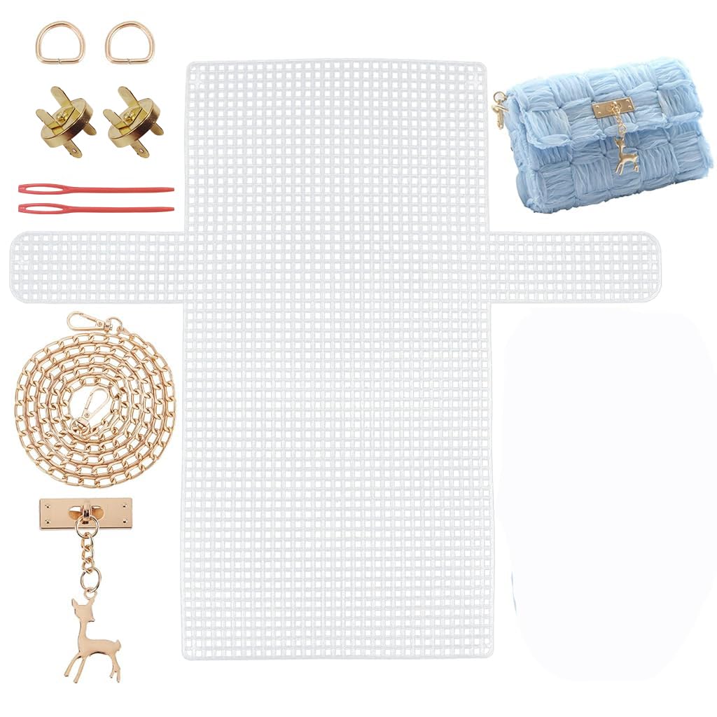 HASTHIP DIY PU Leather Bag Knitting Set for Beginners with Bottom Shaper Holes | White Handbag Craft Kit