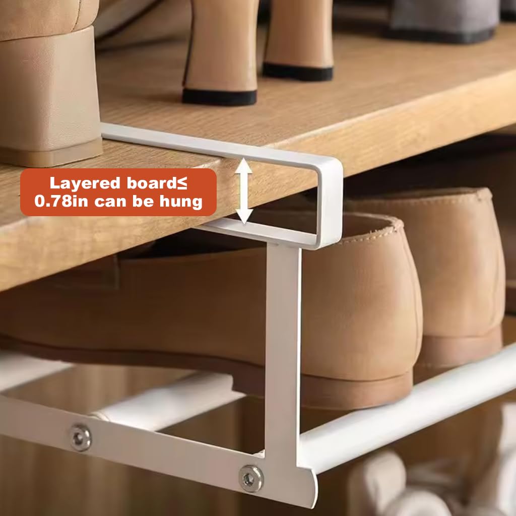 HASTHIP® 2pcs Adjustable Shoe Rack for Shoe Cabinet - Expandable Hanging Shelf Divider, Fits 15.7-23.6 Inches, White, Easy Tool-Free Installation, Space-Saving Organizer for Kids' Shoes, Slippers
