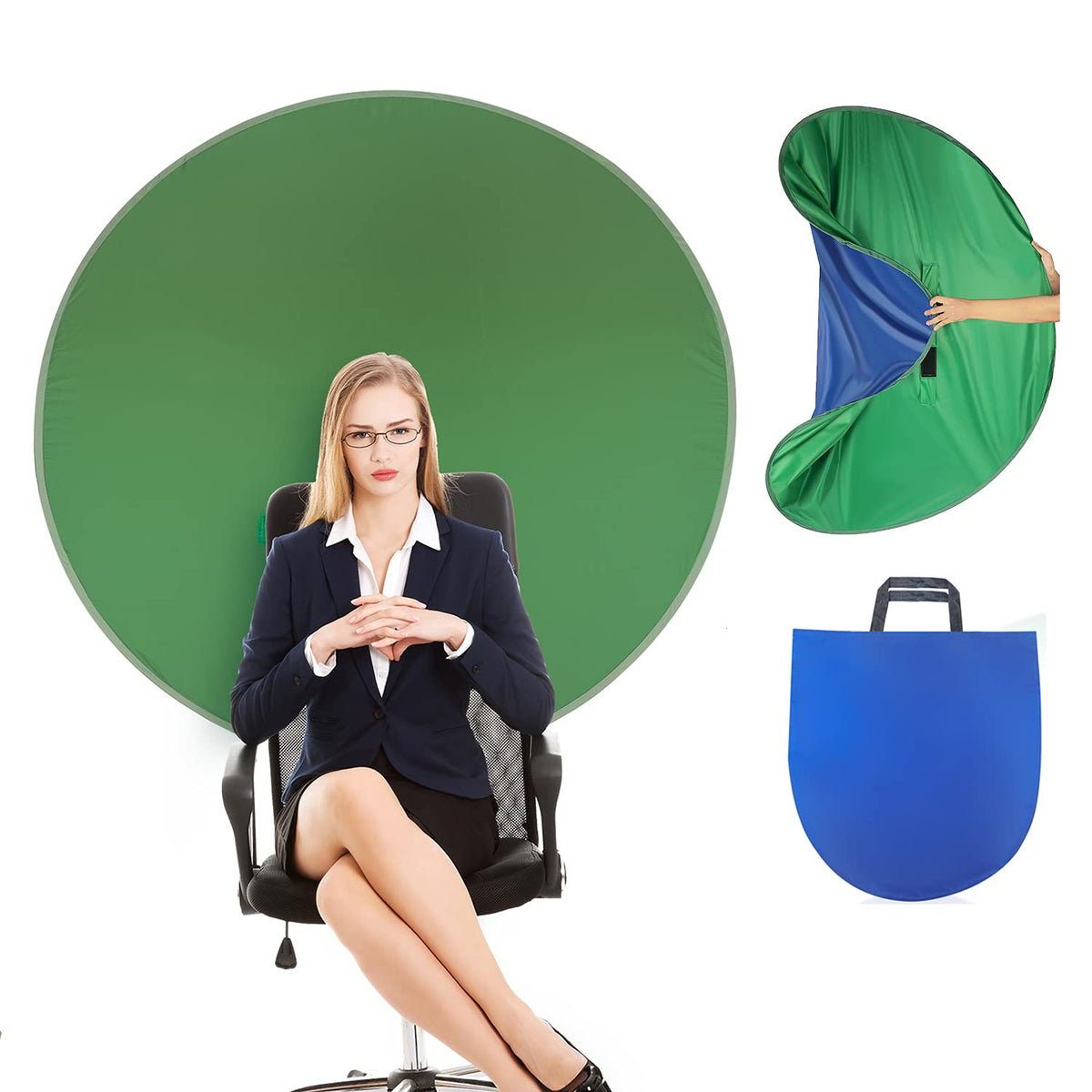 Blue Green Screen on Chair Background Screen Double Side 4.65ft Backdrop Green and Blue for Zoom Virtual Background,Photography, Live Streaming,Game Live,Online Video Meeting