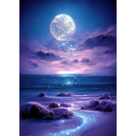 HASTHIP® DIY 5D Diamond Painting Art Kit Dreamy Beach Purple Moonlit Night Diamond Painting Beginner DIY 5D Diamond Painting for Home Decor, No Frame Wall Decor 5D Diamond Painting, 12 x 16 Inch