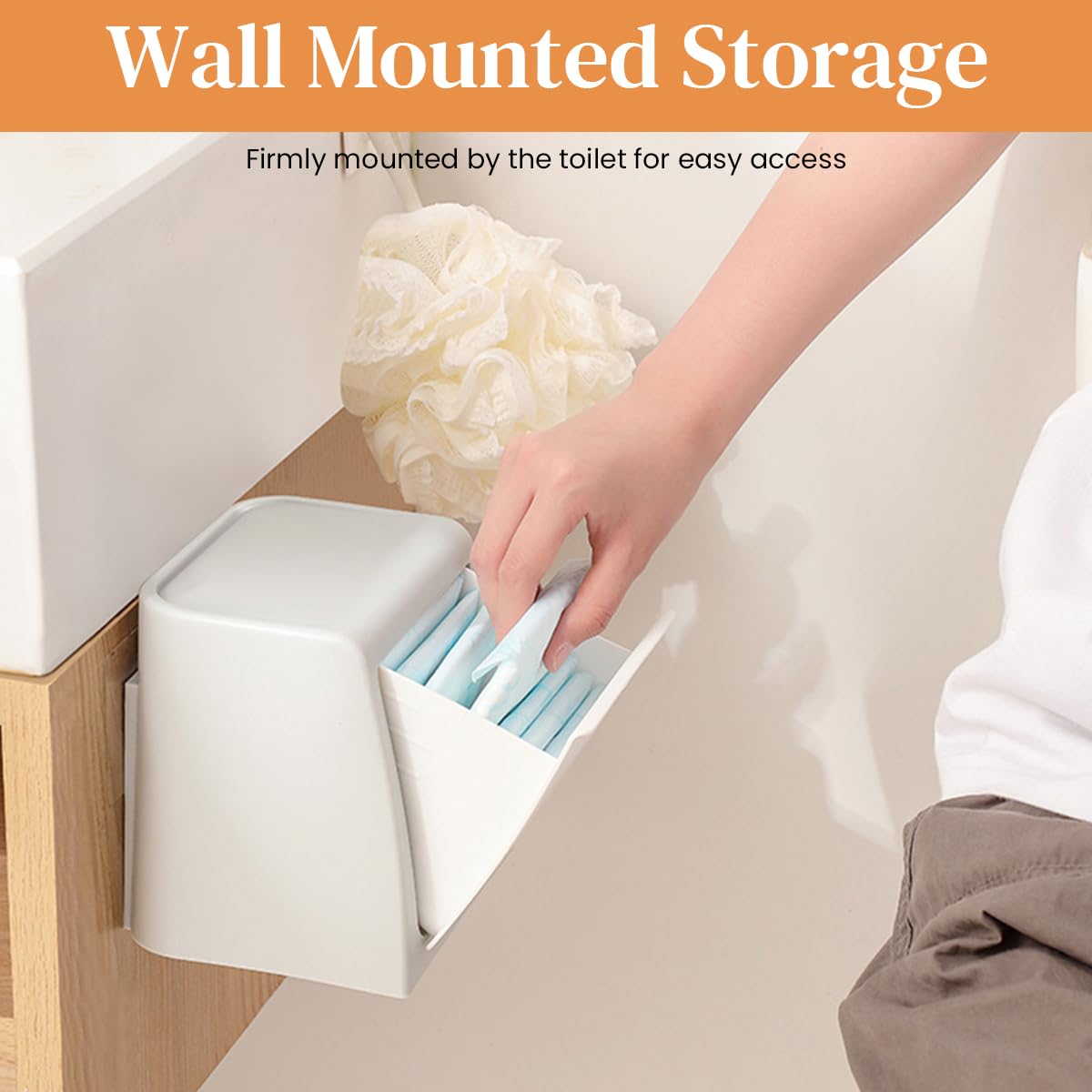 HASTHIP Sanitary Pads Storage Box for Toilet with Pull Out Design 11.5x11.5x19.5cm Pink
