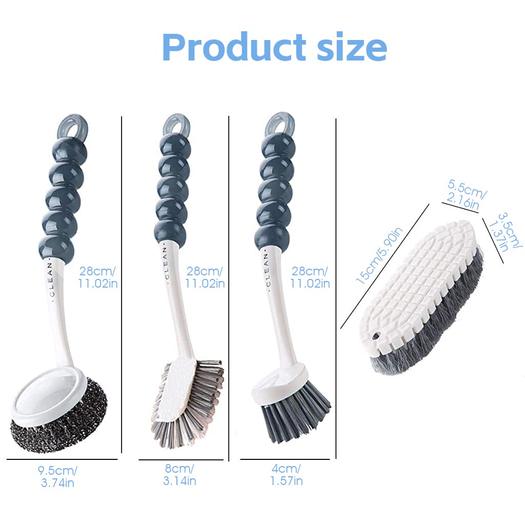 Set of 4 Cleaning Brushes Long Handle Pot Cleaning Dishwashing Brush Toilet Brush Shoe Scrub Brushes Set for Floor Tiles Kitchen Bathroom Cleaning Brush(Hanging Design)