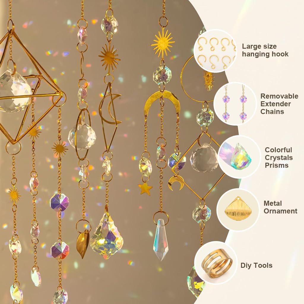 HASTHIP DIY Sun Catchers Making Kit for Adults with 200 Crystal Prism Accessories | Window and Garden Hanging Decor