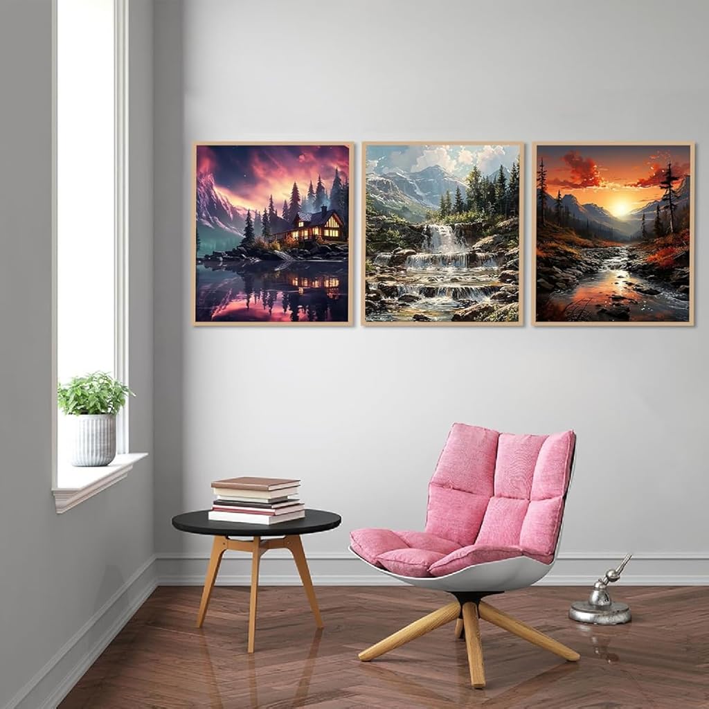 HASTHIP® 4pcs DIY Diamond Art Painting Kit 5D Diamond Art Painting Kit Hyper-Realistic Scenery Diamond Painting Wall Decor Beginners Diamond Art Painting Supplies DIY Home Gift, 11.8 x 11.8 Inch