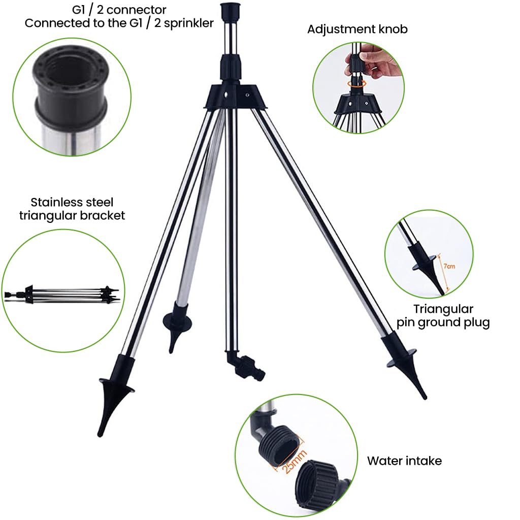 HASTHIP Garden Rotating Tripod Sprinkler for Lawn and Yard with 22 in Stand | 360° Adjustable Watering System