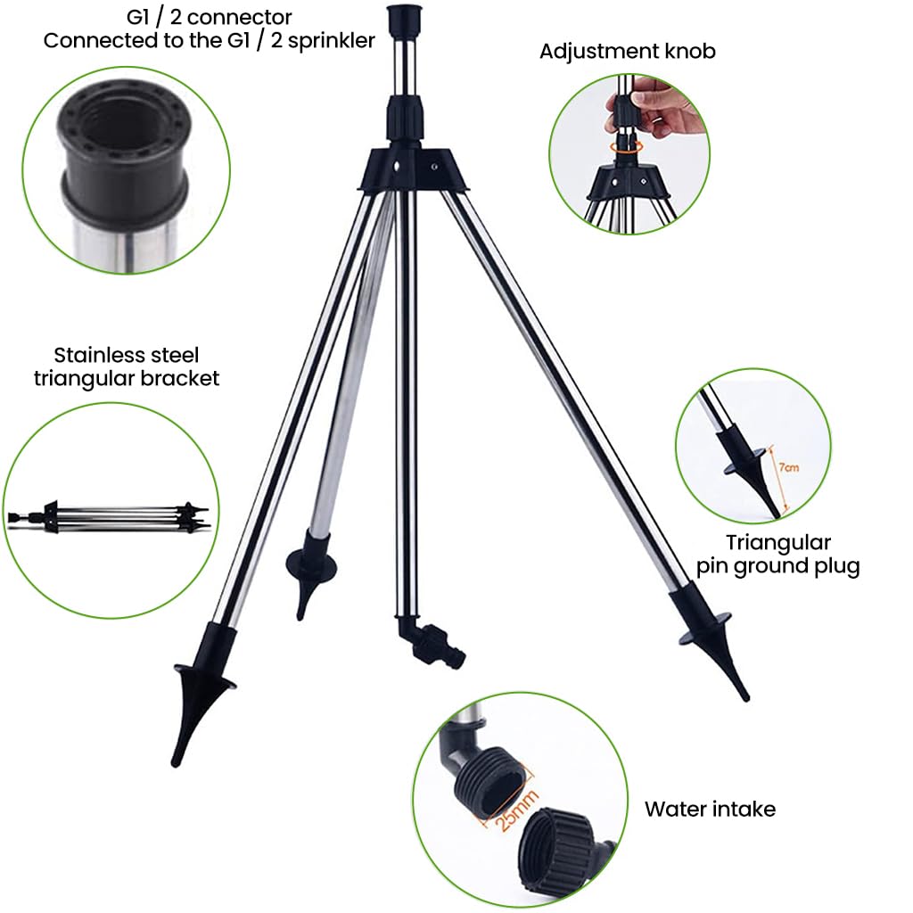 Garden Sprinker with Tripod for Garden Agriculture Watering, 360° Rotating Irrigation Sprinkler for Plants Watering, Gardening Watering Systems, Coverage 10m in Diameter