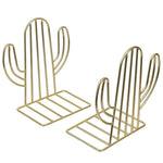 HASTHIP® Modern Brass Tone Metal Wire Cactus Design Bookends, Southwest Desert Style Sagauro Shaped Decorative Book Stands for Home Office Desk School Bookshelf