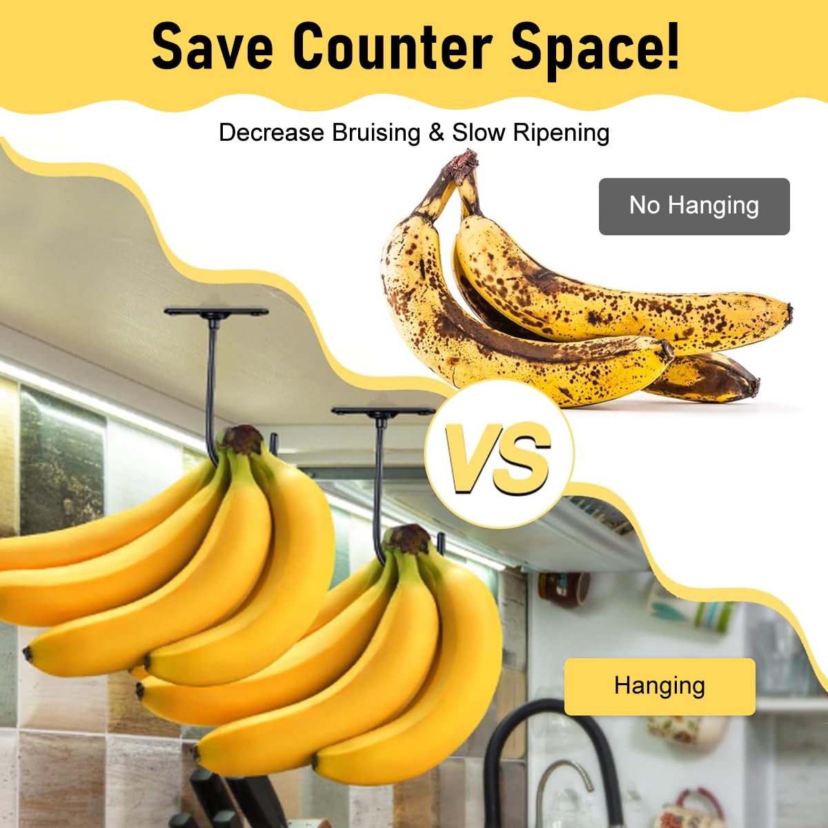 HASTHIP J Shaped Banana Hook for Under Cabinet Storage with 360 Degree Rotation | Metal Screw Mounted Hanger