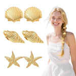HASTHIP 6-Pack Gold Starfish & Seashell Hair Clips for Women and Girls