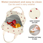 HASTHIP Insulated Lunch Bag for Office with Dual Zipper and 25.5x21x17cm Capacity | Corduroy Strawberry Design