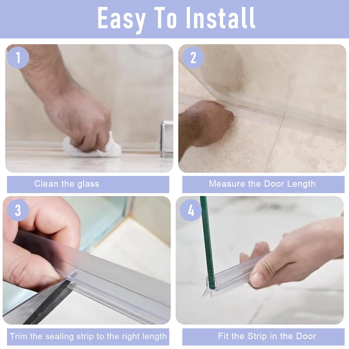 HASTHIP Bathroom Door Bottom Seal for 4–6mm Glass Doors with Dual Flap Design | 39 Inches Flexible PVC Water Stopper Strip