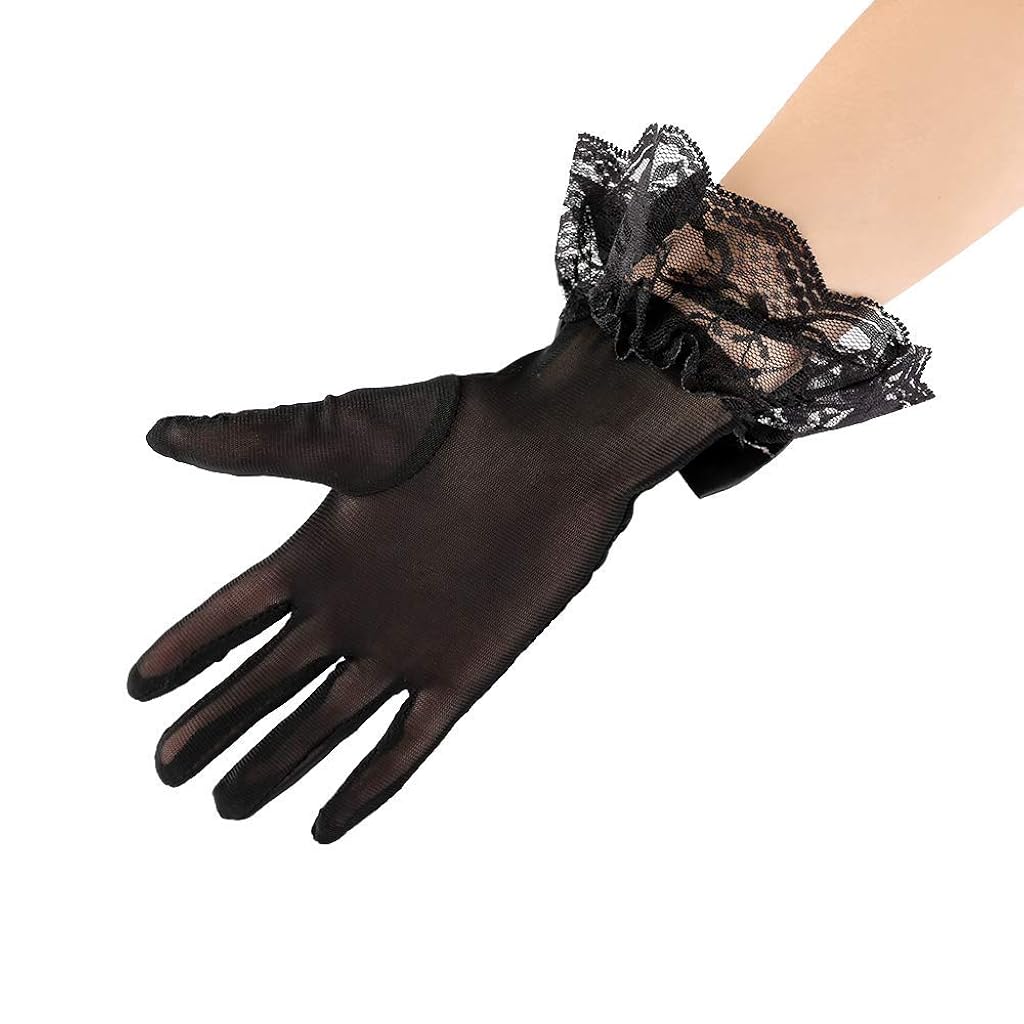 HASTHIP® Guantes de Encaje para Mujer,Guantes Cortos Elegantes de Fiesta,Novia Negros con Lazo para Boda Ópera Baile y Ceremonia