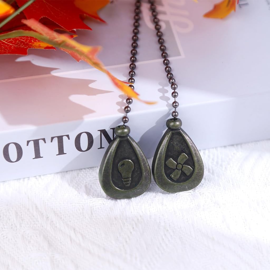 Bronze Ceiling Fan Pull Chain Set, Ceiling Fan Pull Chain Extender Bronze Pendant 12 Inch Chain Ornament Pendant Pull Chain with Connector Ceiling Fan Bulb&Fan Ceiling Fan Pull Chain (2 Pack)