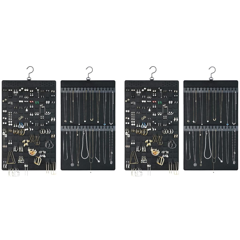 HASTHIP Hanging Jewellery Organiser for Closet and Door with Dual Sided Hanger | Holds 300 Pairs and 30 Necklaces
