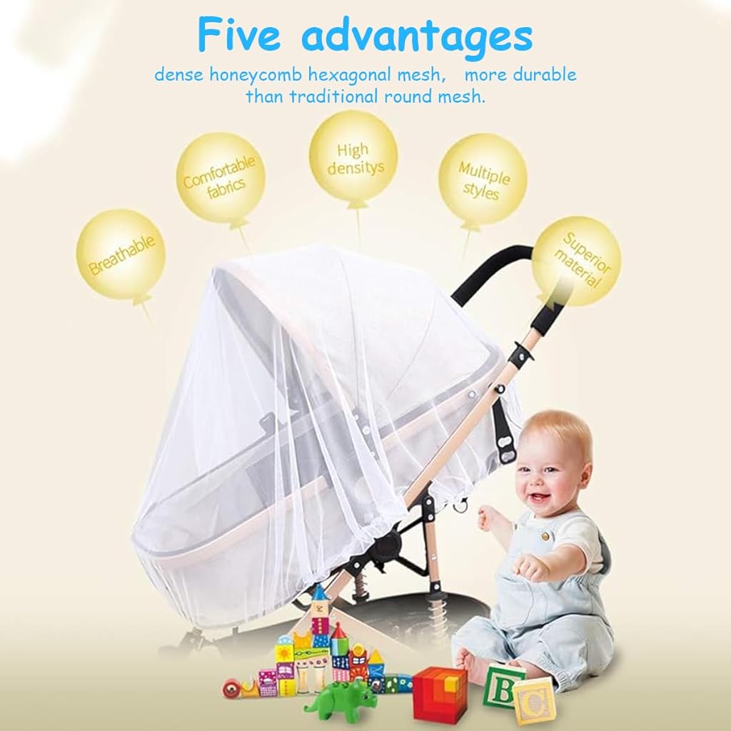 HASTHIP® 2 Piezas Mosquitera Elástica para Cochecito y Cuna 1.5m, Red Protectora de Malla Fina para Bebé, Compatible con Silla de Paseo, Moisés y Uso Exterior
