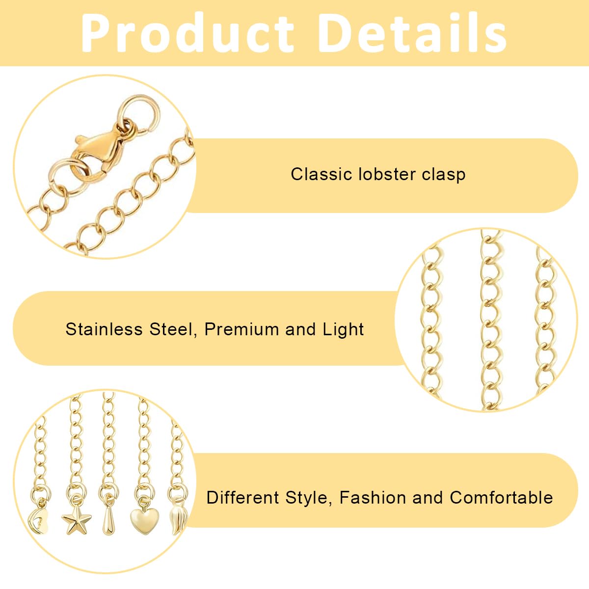 HASTHIP Necklace Extenders for Jewelry Making with Lobster Clasp | 10PCS 2.5 in Gold and Silver Chains