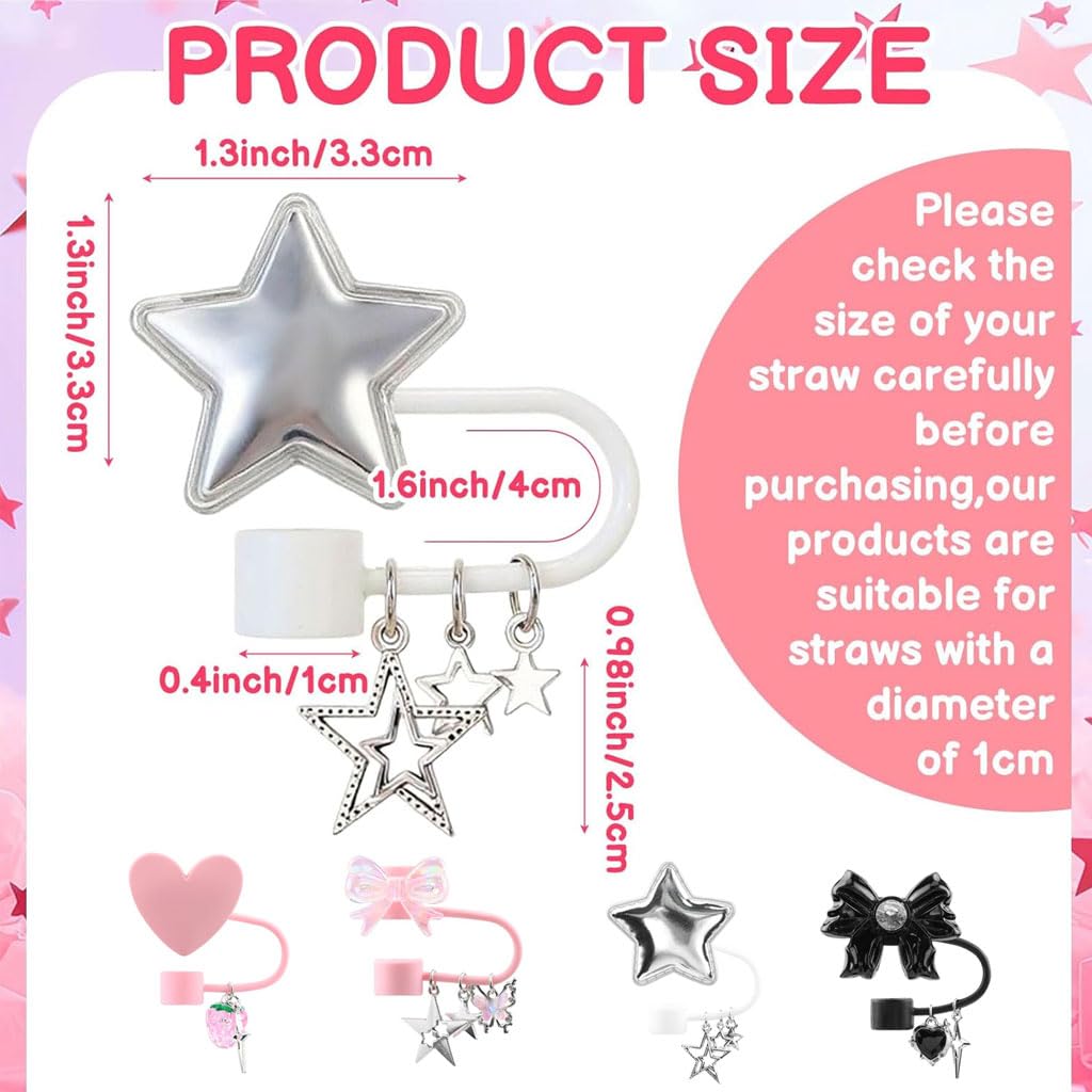 HASTHIP Straw Cover Cap for 10mm Straws with Anti Slip Grip & Cute Charms | 4 Pcs Dustproof Tumbler Lid