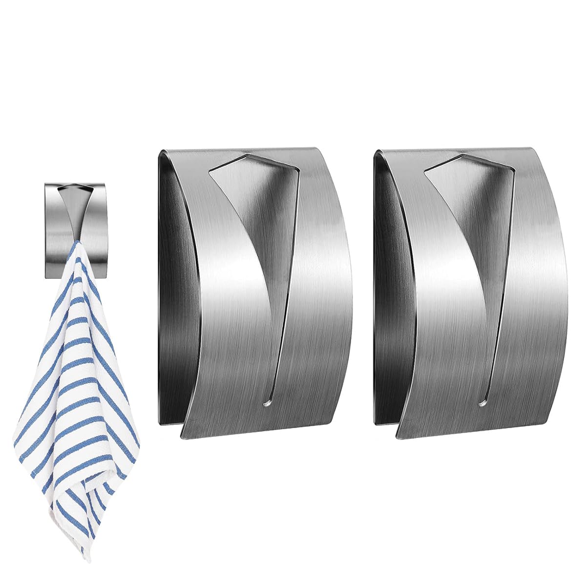 HASTHIP Grip Towel Holder for Bathroom and Kitchen featuring V Shape Slot Design | 2Pcs Stainless Steel Self Adhesive Wall Hook