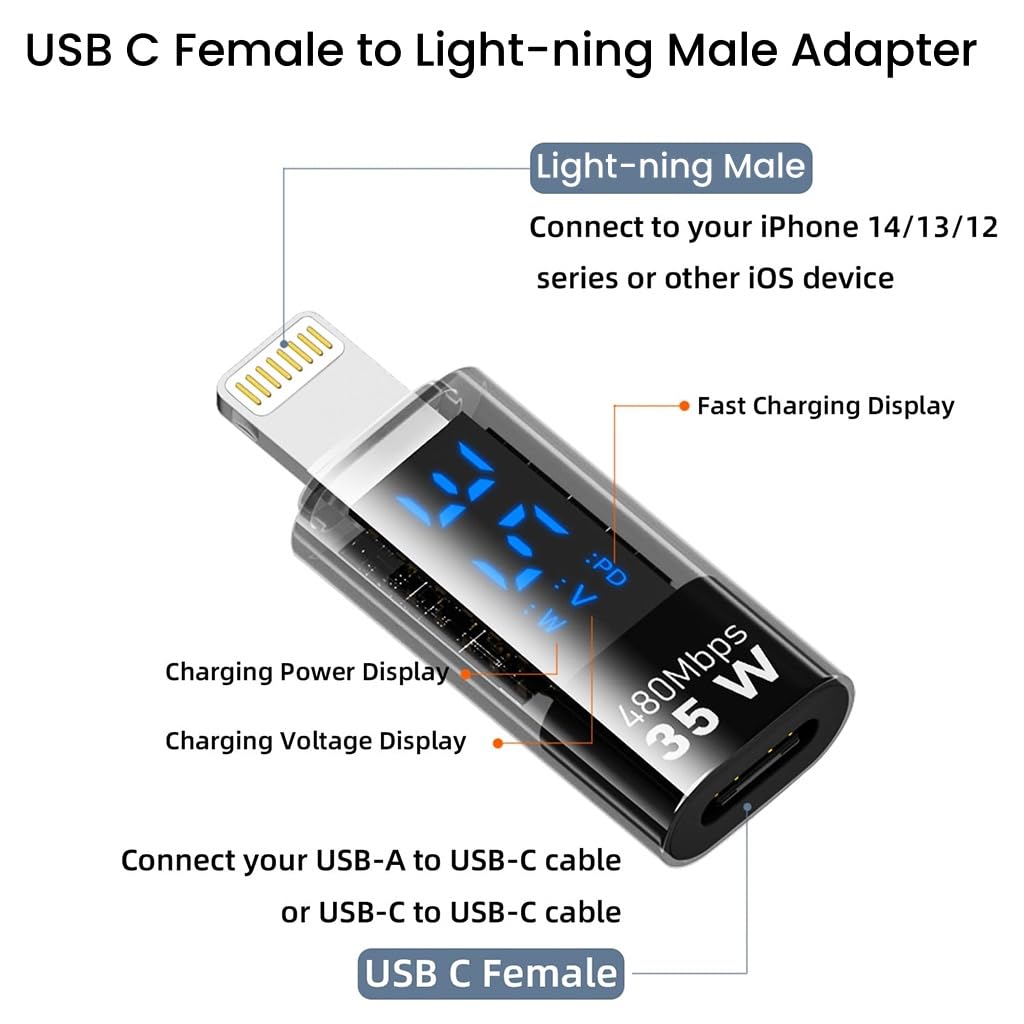 USB C to Light-ning to Adapter with LED Display,