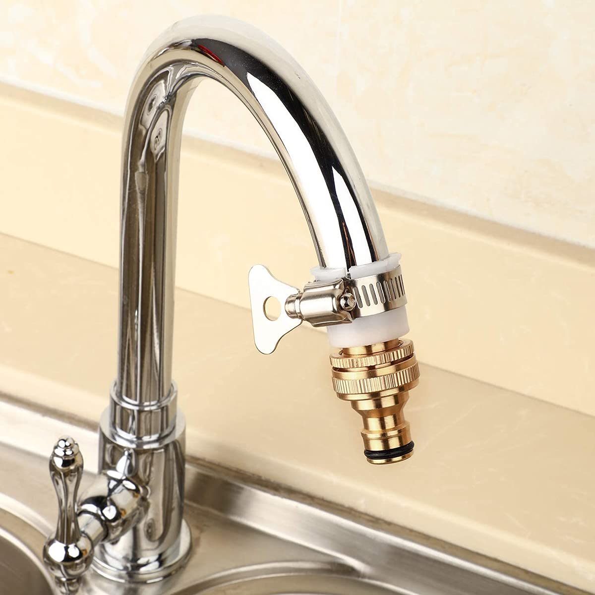 HASTHIP Tap Connectors Kit for 1/2 and 3/4 inch Faucets with Quick Release Copper Fittings | 5 Piece Set
