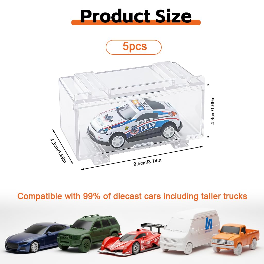 HASTHIP Car Toy Display Box Set for 1:64 Racing Cars with Individual Doors | 5 Stackable Holders