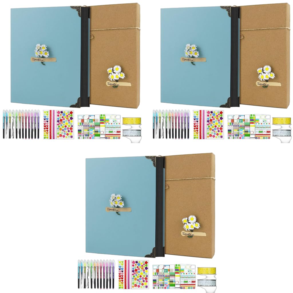 HASTHIP DIY Scrapbook Photo Album Kit for Couple with 60 Pages 8.5x11 in Hardcover | Includes Pens Stickers and Washi Tapes