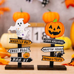 HASTHIP® 2Pcs Wooden Halloween Centerpiece Signs, Halloween Wooden Table Signs, Pumpkin and Ghost Table Decorations, Centerpiece Decorations for Indoor Outdoor Party