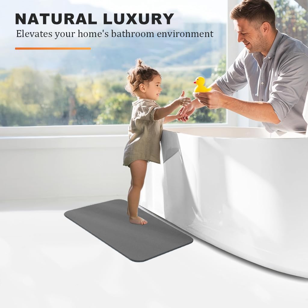 HASTHIP Bath Mat for Bathroom Safety with Clear Double Sided Anti Skid 15.75x11.8 in Grey | Quick Dry Diatomaceous Earth Surface