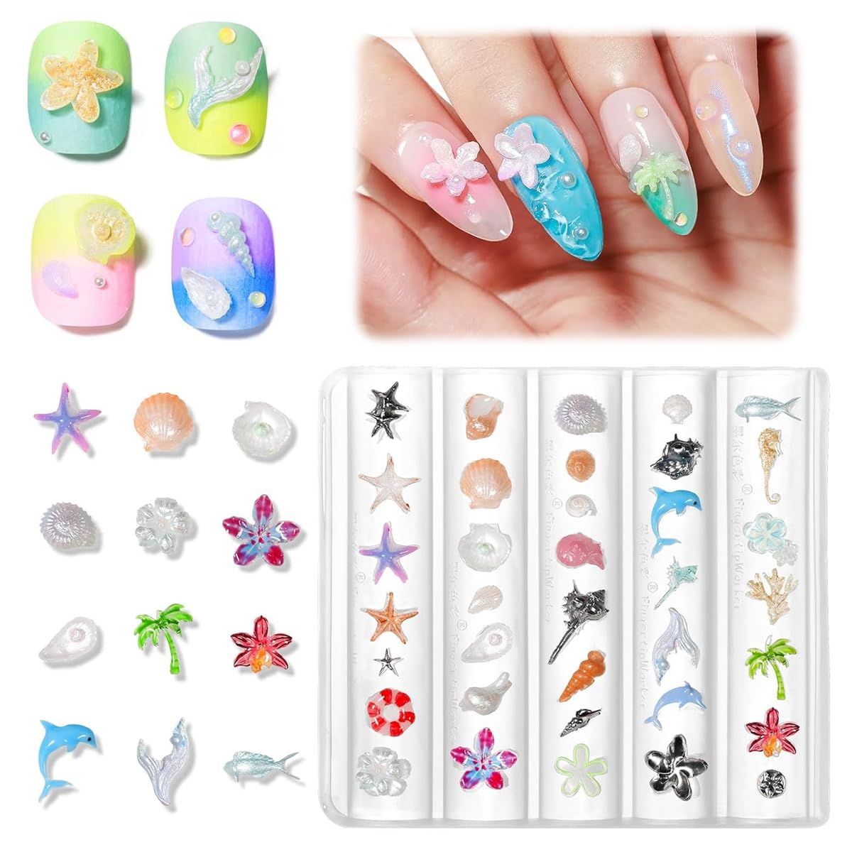 HASTHIP 3D Silicone Nail Molds for Ocean Beach Charms with 36 Designs | DIY Resin Art