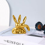 HASTHIP Desk Decor Ornament for Car and Home with 2.76 in Golden Resin Couple Bunny | Cute Gift