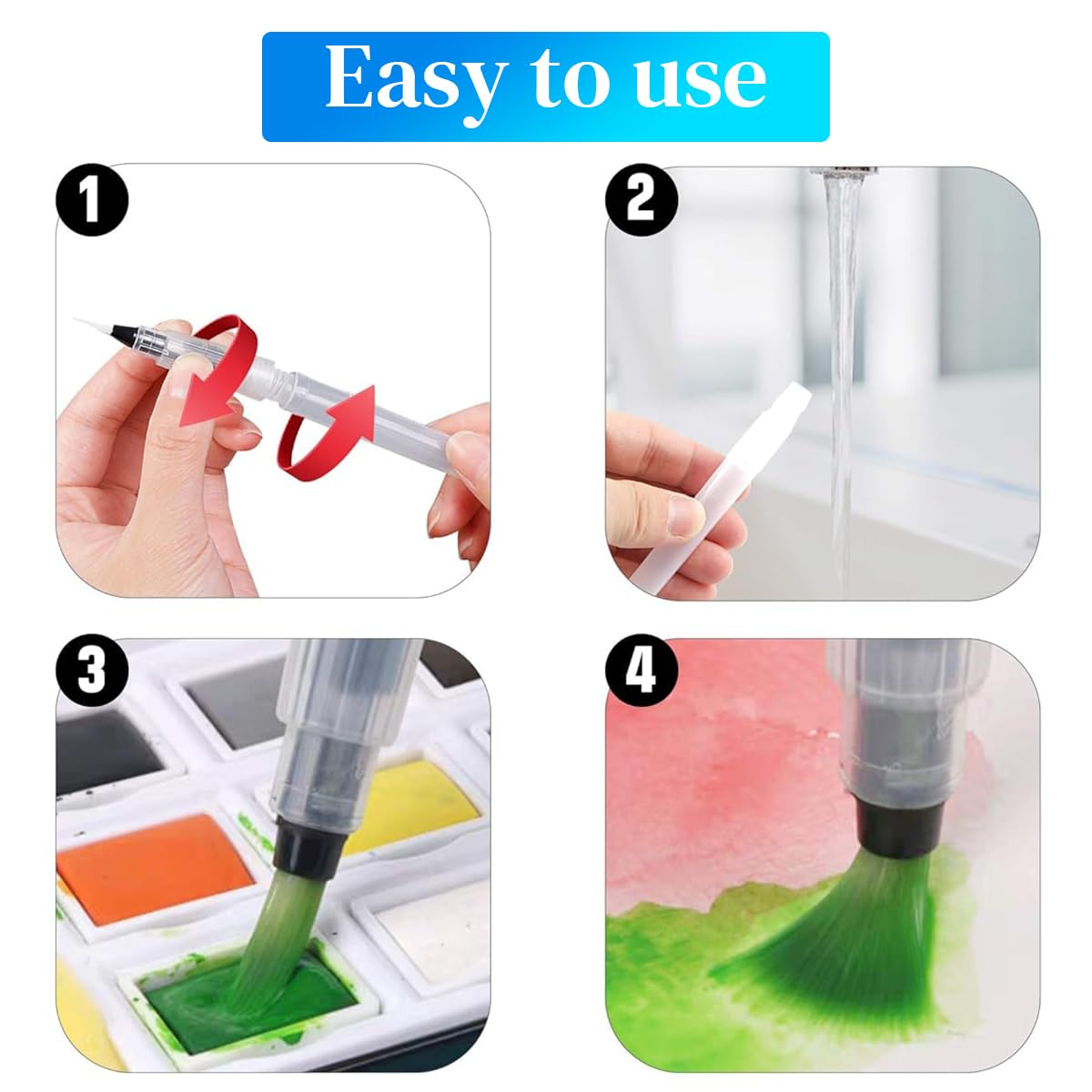 HASTHIP® 12Pcs Refillable Watercolor Brush Pen Set 6 Types Color Painting Water Brush Pen Water Color Brush Pen Set Watercolor Paint Brushes for Watercolor Painting, Calligraphy, Illustration