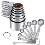 HASTHIP® 15-Piece Kitchen Measuring Cups & Spoons Set with 7 Cups, 7 Spoons, 1 Leveling Ruler & 2 Detachable Rings, Kitchen Gadgets for Cooking & Baking (Silver)