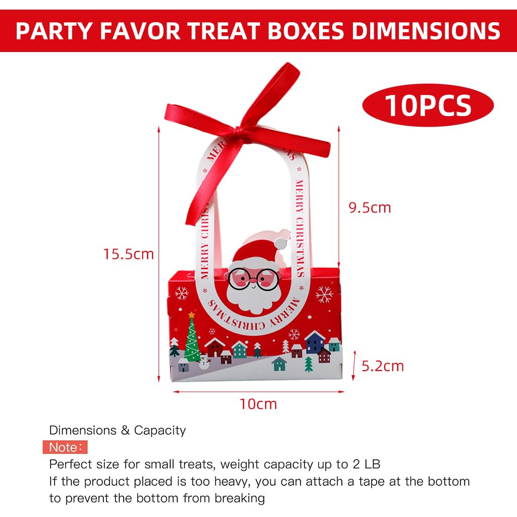 10Pcs Christmas Gift Packing Box with Ribbon Cute Santa Claus Christmas Gift Boxes Candy Gift Package Box DIY Christmas Gift Packing Paper Box with Handles X'mas Gift Box